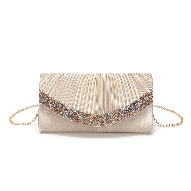Satin Pleated Rhinestone Evening Clutch for Women – Wedding & Banquet Shoulder Bag