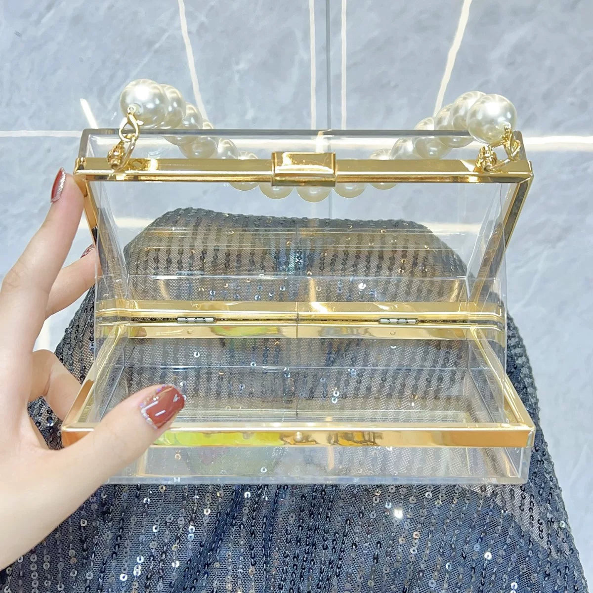 Acrylic Transparent Clutch Bag – Small Square Box Shoulder and Crossbody Bag for Women