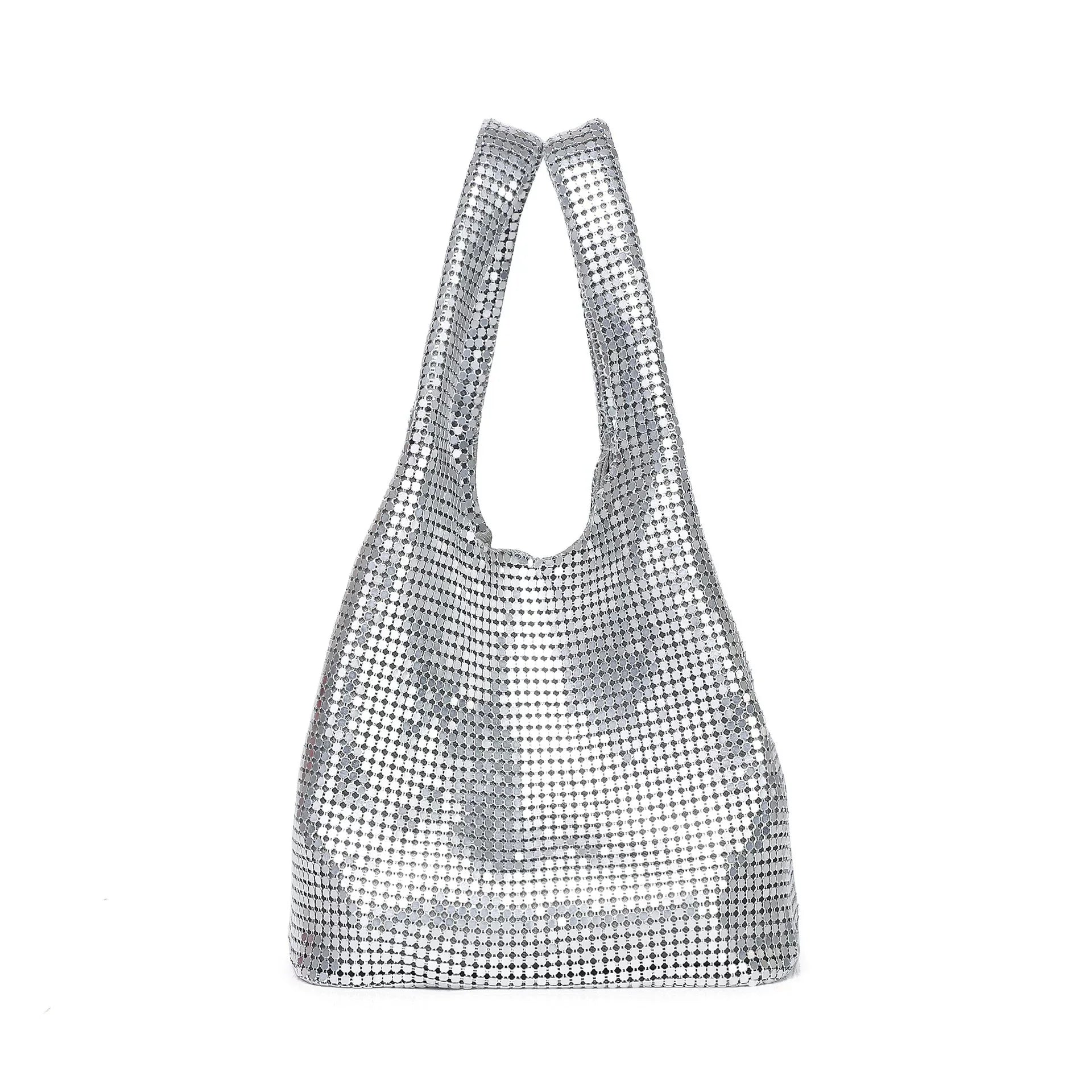 European and American Aluminum Plate Evening Bag – Shiny Sequin Bucket Vest Handbag for Ladies