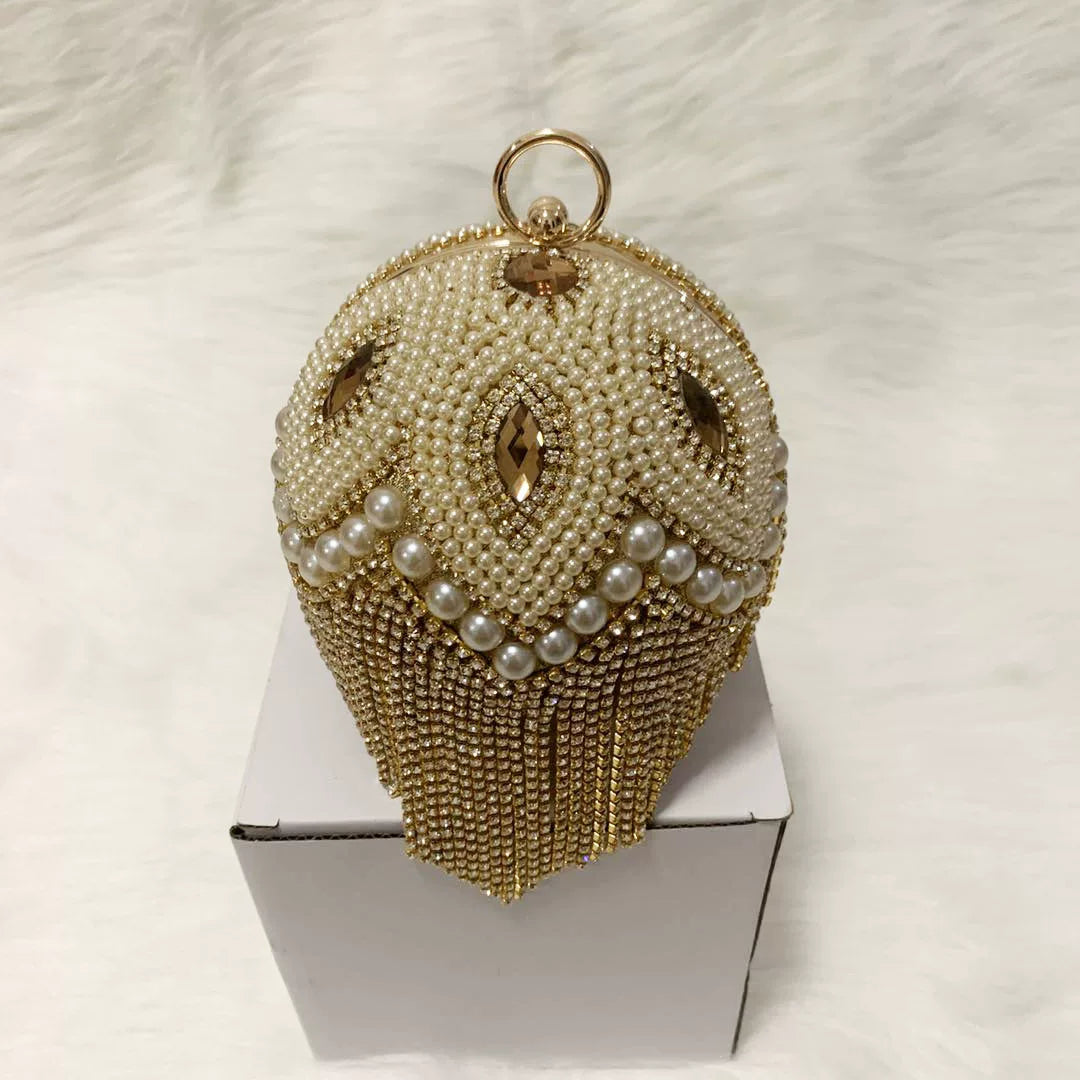 Cheongsam Round Rhinestone Evening Bag Fresh Plaid Chain Fashion Handbag Sweet Ladies Diamond Banquet Bag