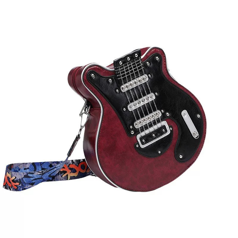 2025 European and American Guitar Style Shoulder Bag – Personalized Fashion Burgundy and Orange Bag for Women