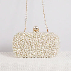 Beaded Evening Clutch Bag with Pearl Detail for Dinner Party and Banquet