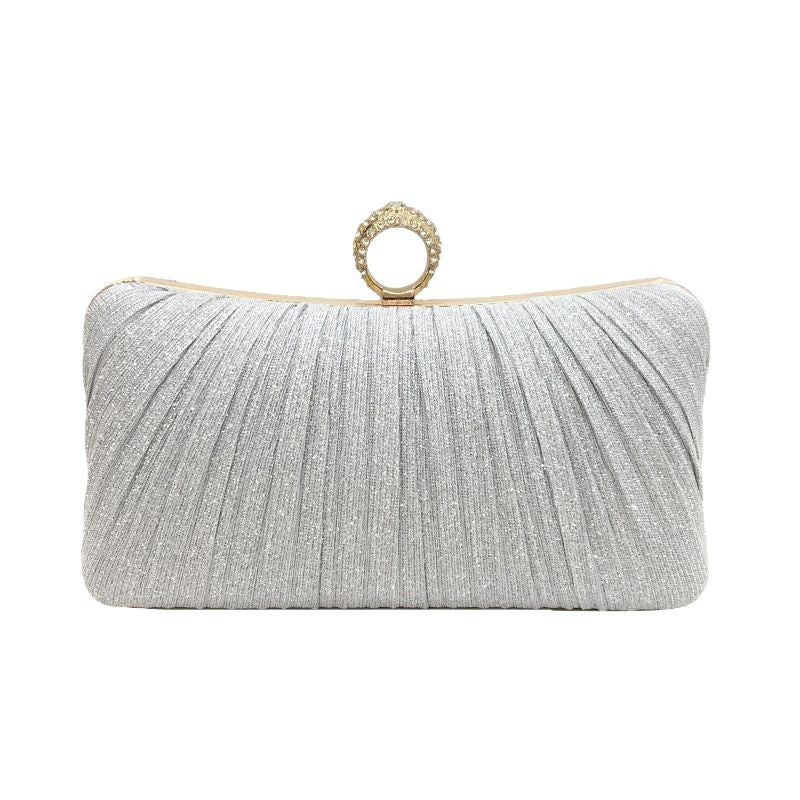 Elegant Pleated Glitter Evening Clutch – Ring Handle Formal Party Bag for Women (Multiple Colors)