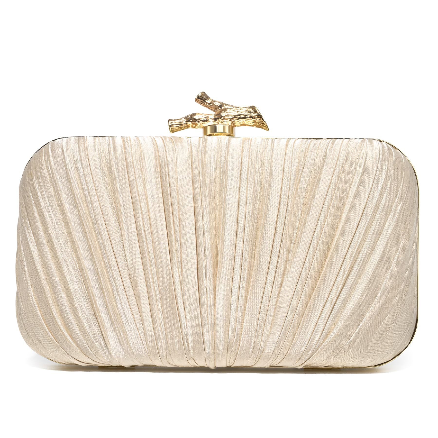 Elegant Pleated Satin Evening Clutch – Gold Handle Formal Party Bag for Women