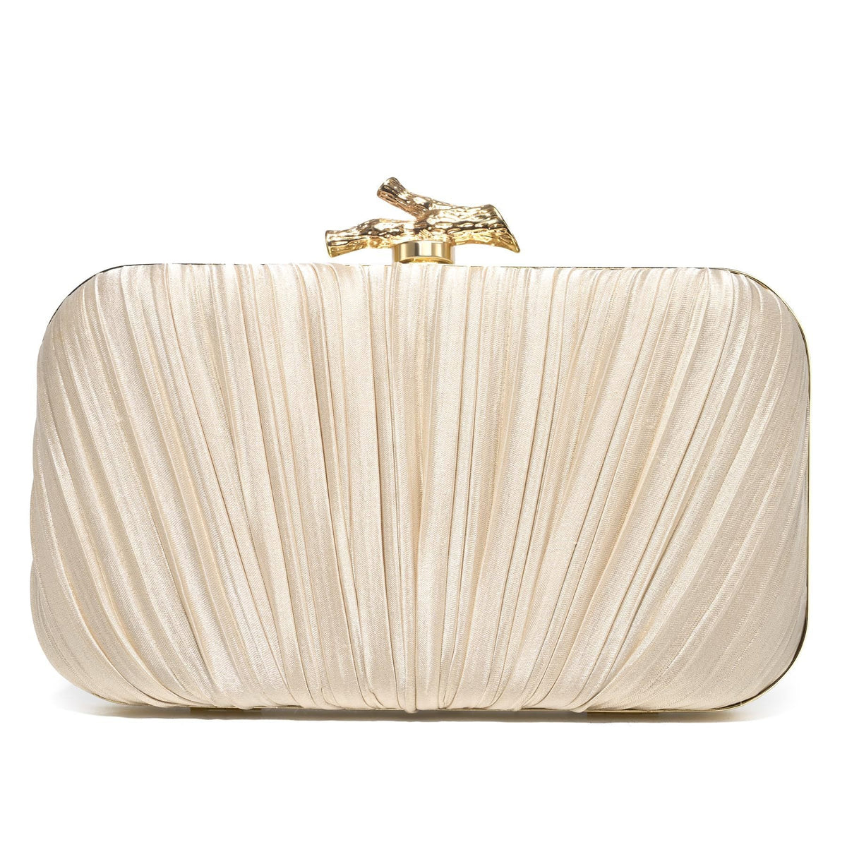 Elegant Pleated Satin Evening Clutch – Gold Handle Formal Party Bag for Women
