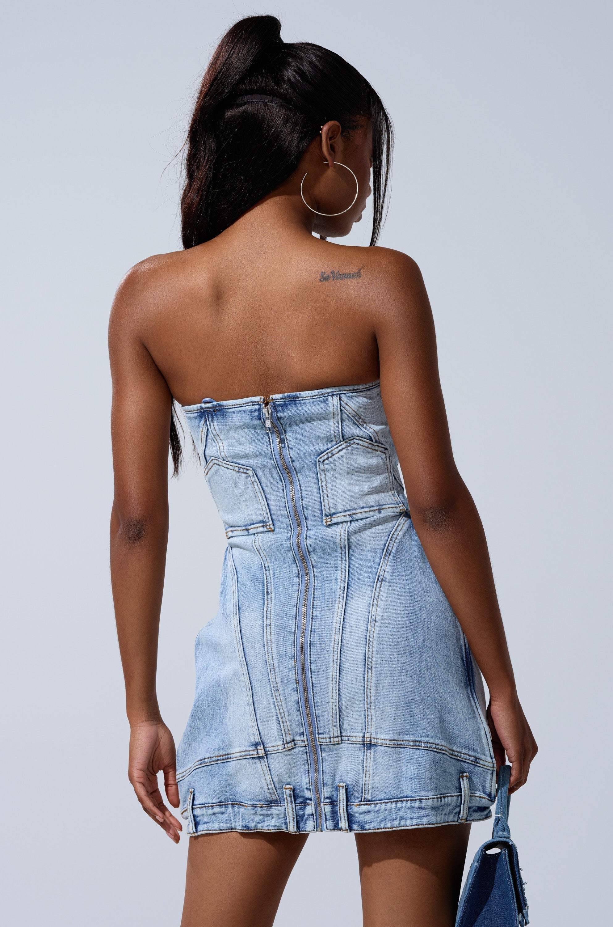 GET LIKE ME DENIM MINI DRESS