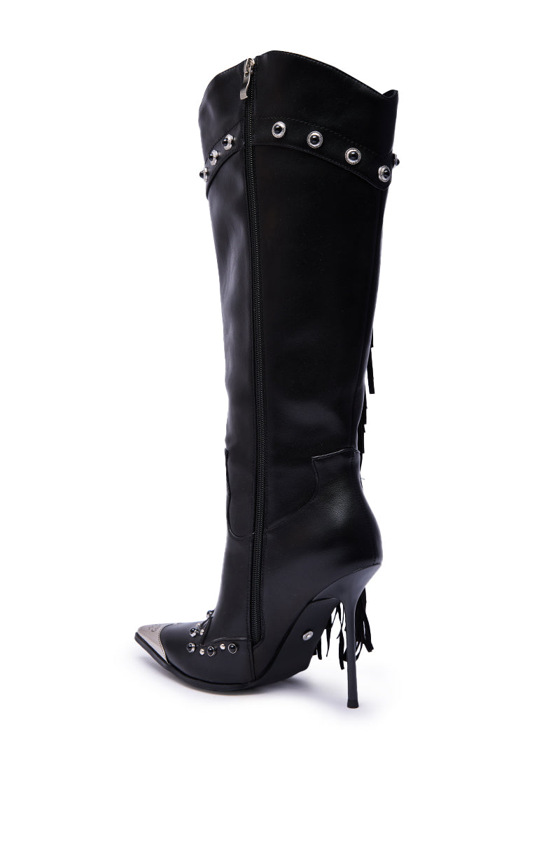 AZALEA WANG PELAGIANA BLACK WESTERN POINTED TOE STILETTO BOOT