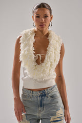 CARLY FRINGE OPEN FRONT SWEATER IN IVORY