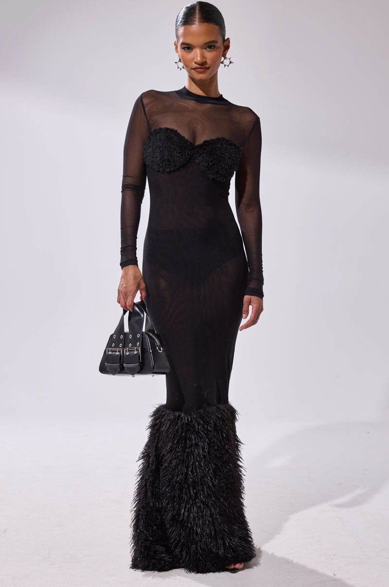 RUNAWAY BRIDE MESH FUR MAXI DRESS