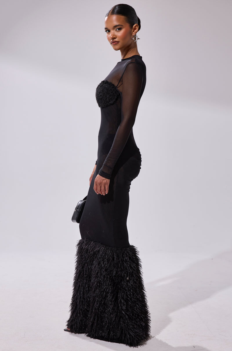 RUNAWAY BRIDE MESH FUR MAXI DRESS