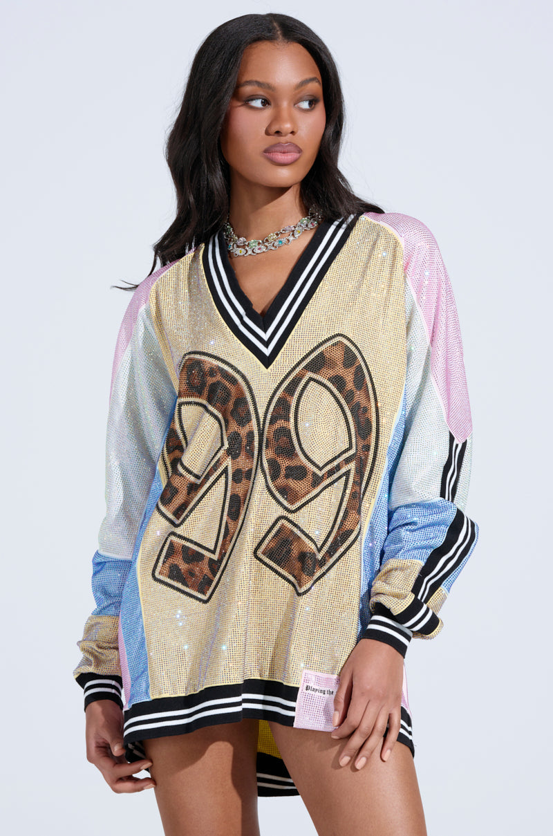 RYAN COLORBLOCK RHINESTONE JERSEY MINI DRESS IN PASTEL