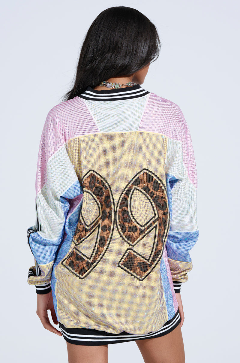 RYAN COLORBLOCK RHINESTONE JERSEY MINI DRESS IN PASTEL