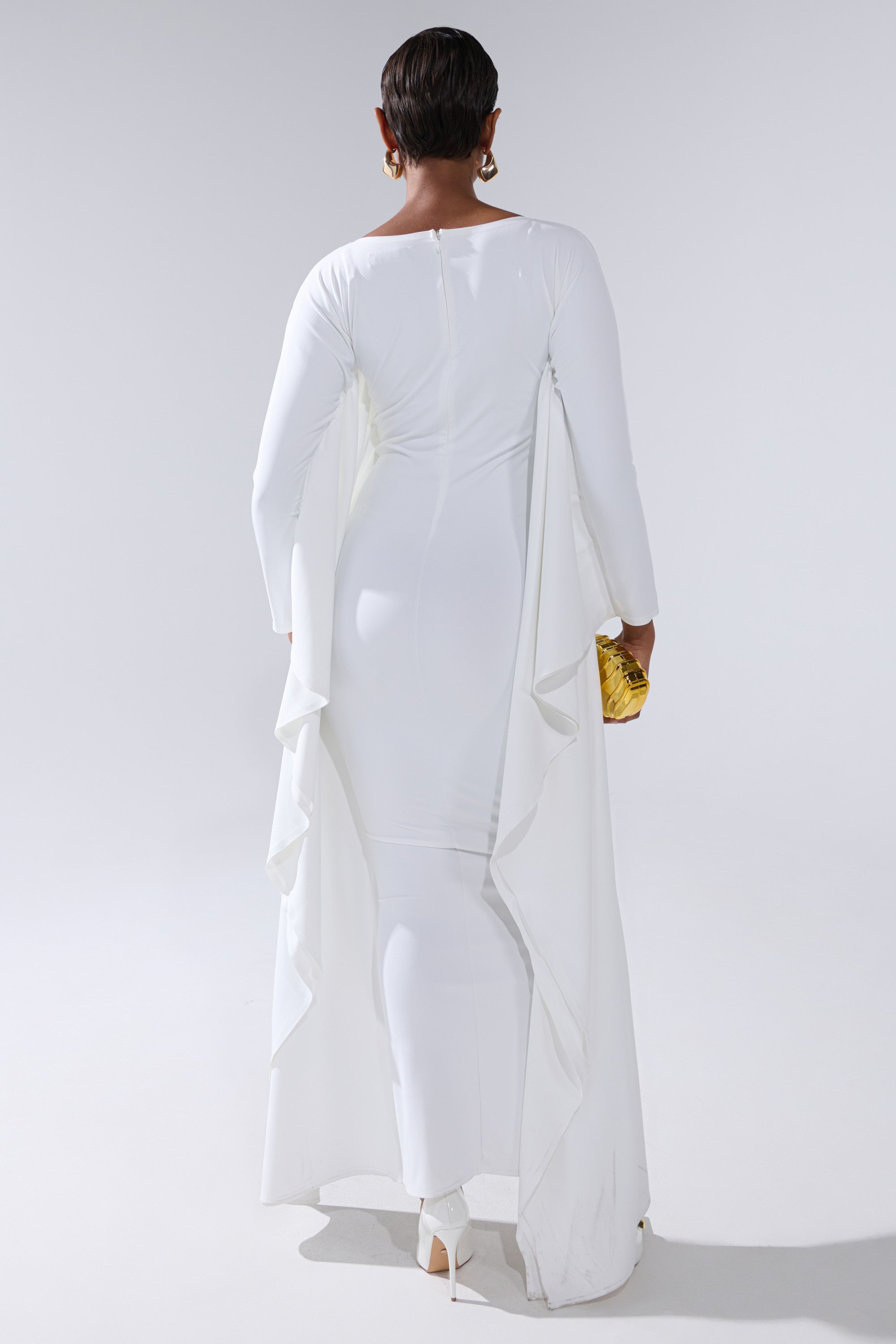 KYLIE MAXI DRESS WITH RUFFLE SLEEVES IN WHITE