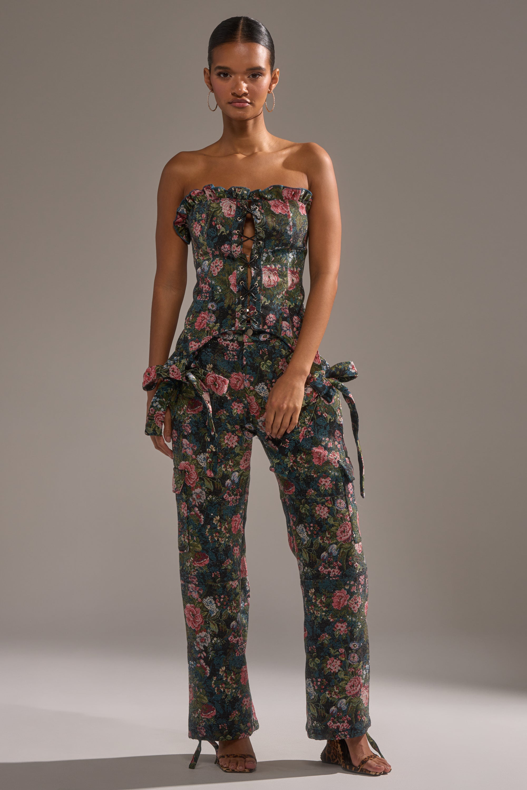 I WANT YOU FLORAL RHINESTONE CORSET