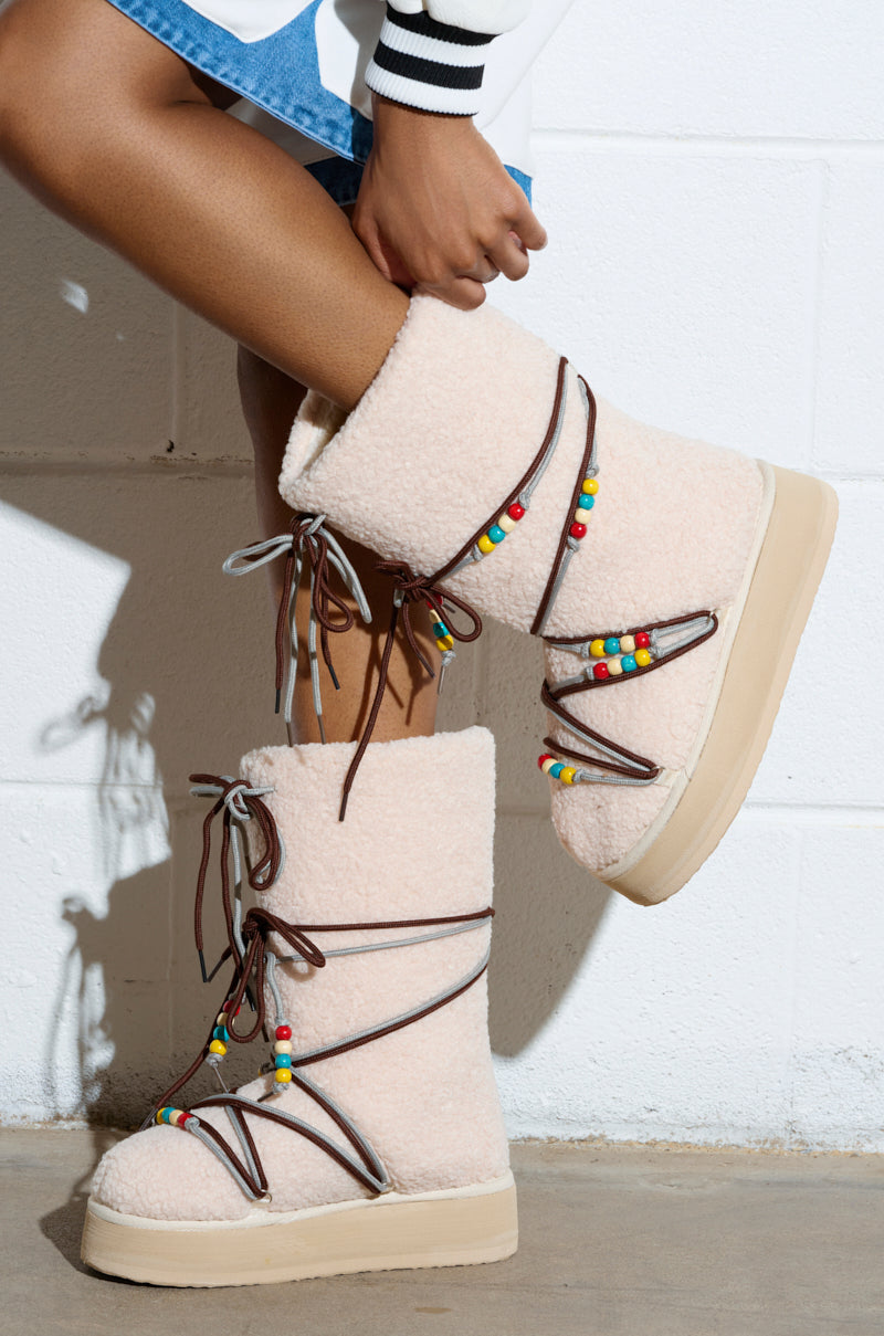 TIGHTROPES BEIGE SHERPA WITH BEADS FLAT BOOTIE