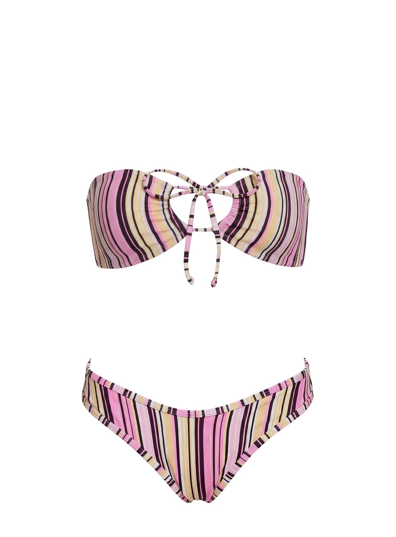 Tropical Vibes Bandeau Bikini Top Pink / Yellow Stripe