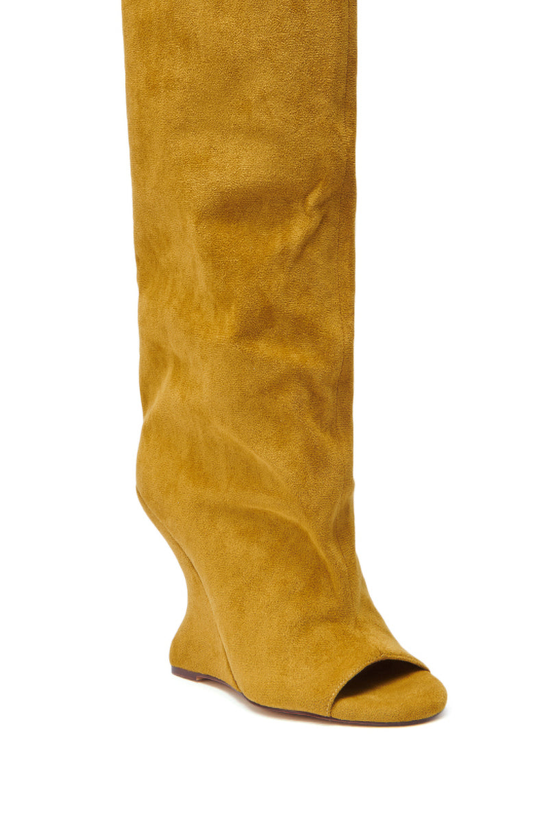 AZALEA WANG VINCENT MUSTARD SUEDE OPEN TOE BOOT