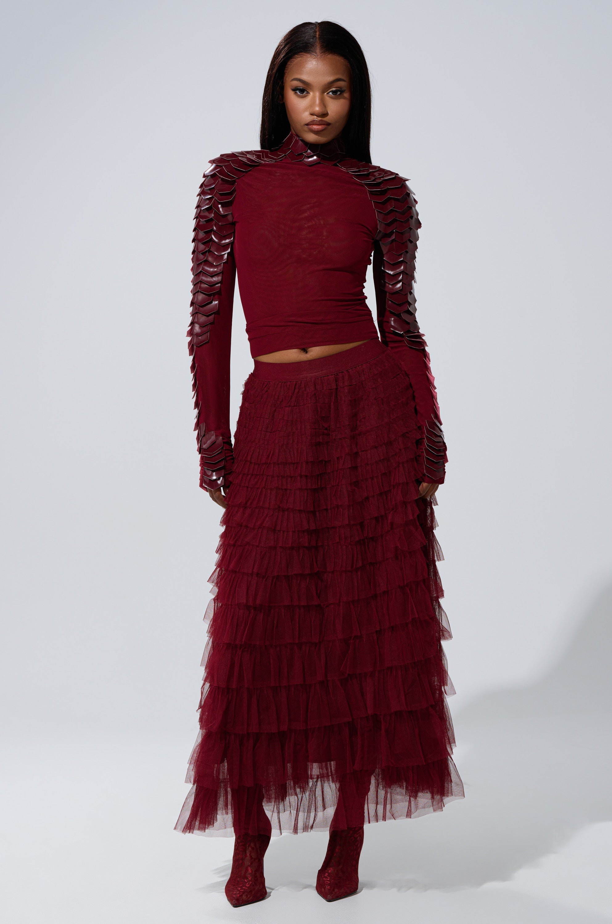 VELMA VINYL SCALE TOP IN BURGUNDY