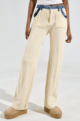 WORTHY OF LOVE CABLE KNIT STRAIGHT LEG PANT IN CREAM
