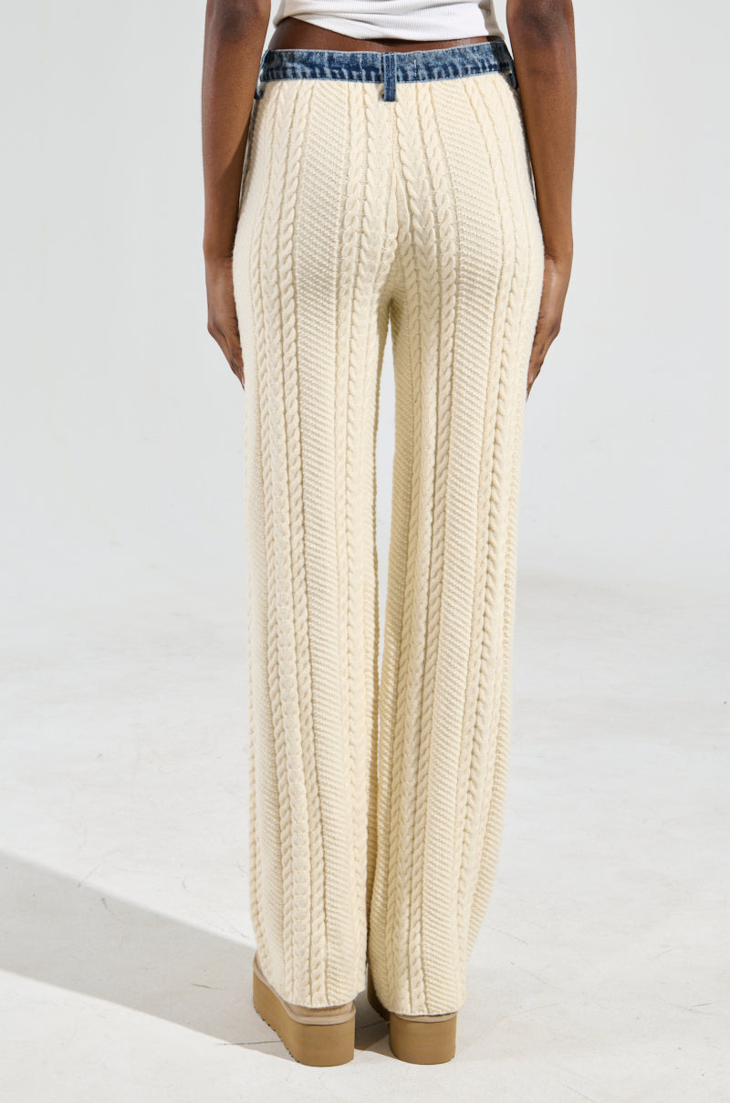 WORTHY OF LOVE CABLE KNIT STRAIGHT LEG PANT IN CREAM