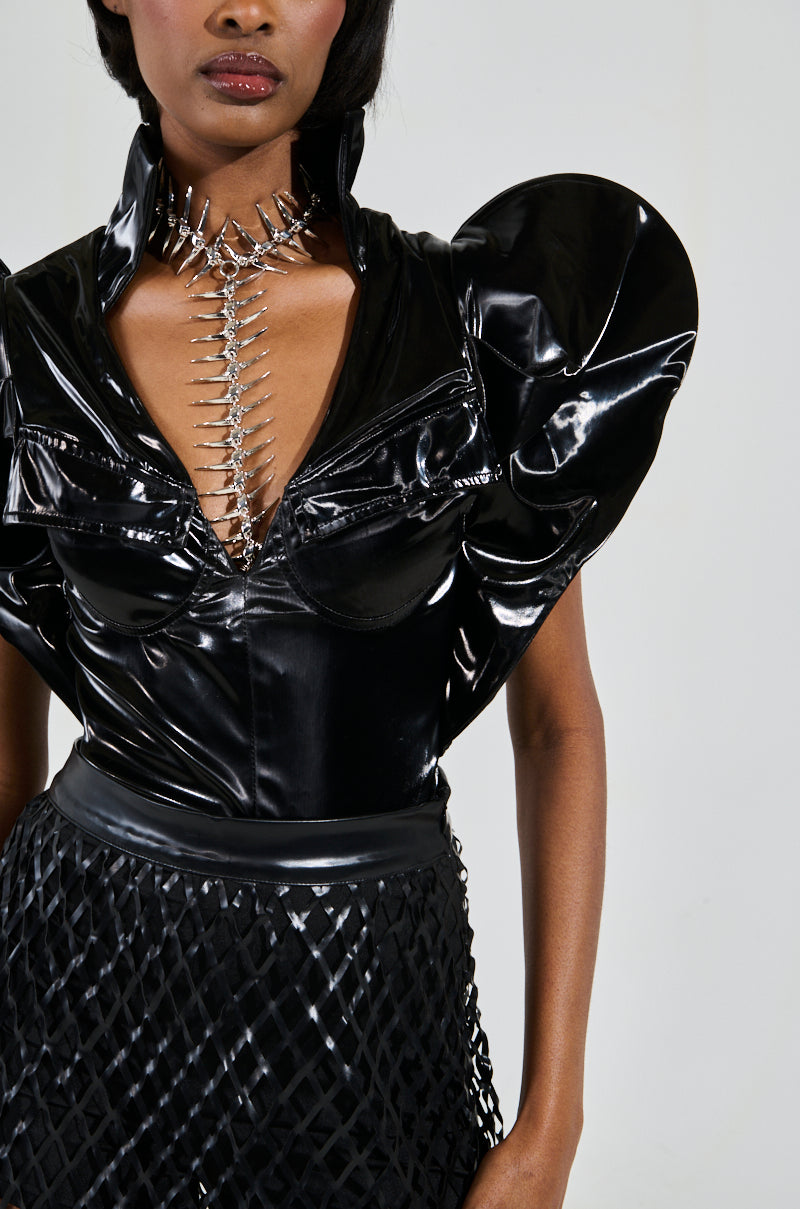 VERONICA DRAMATIC SHOULDER COLLARED BODYSUIT