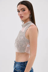 STARSHINE RHINESTONE MOCK NECK BLOUSE