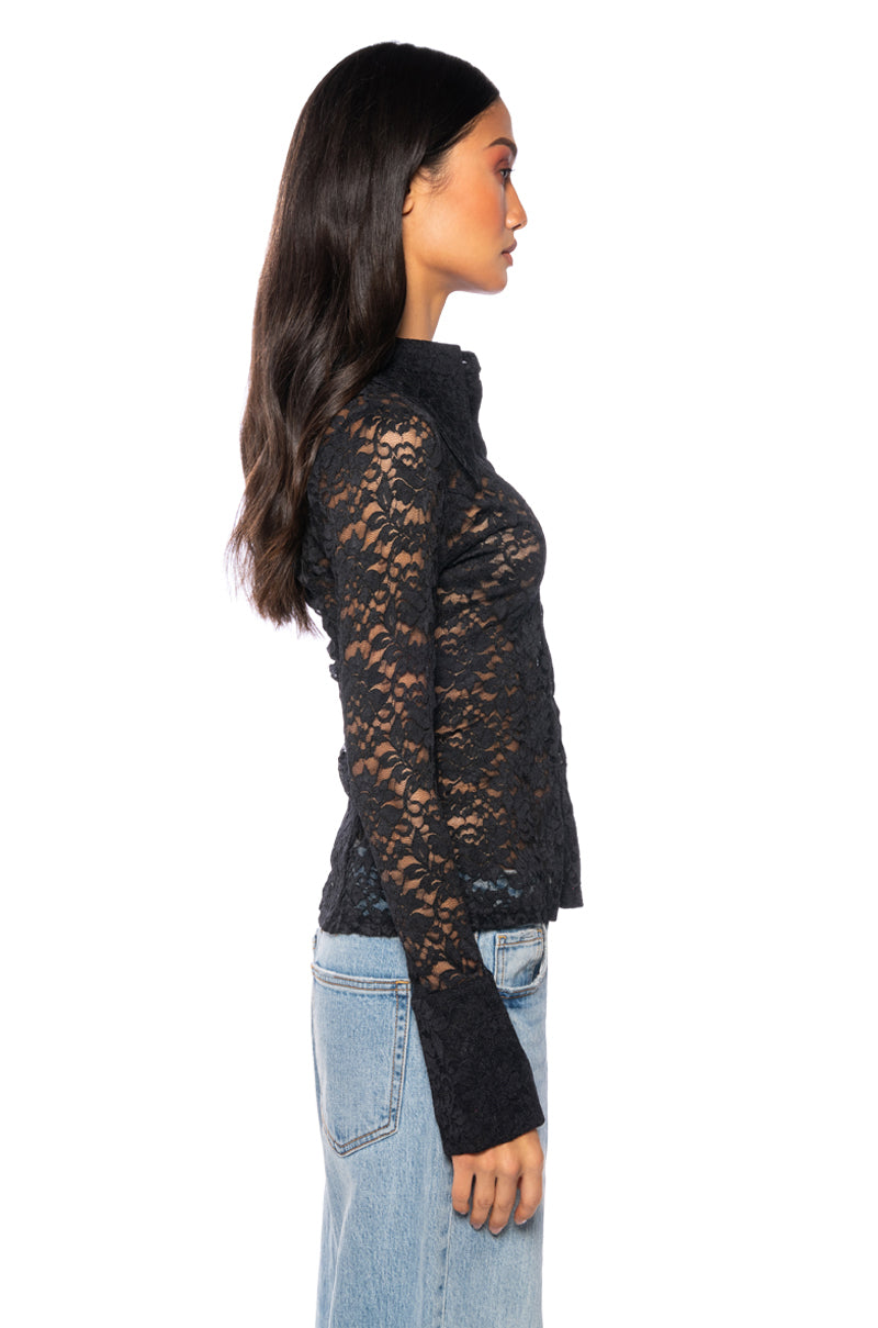 A SNEAK PEEK BUTTON DOWN LACE BLOUSE
