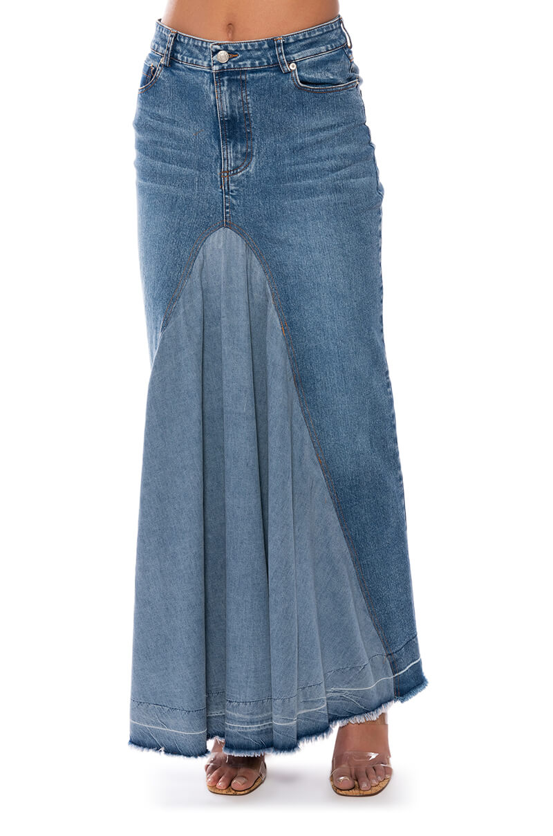 ADDED FLARE FRONT PLEAT MAXI SKIRT