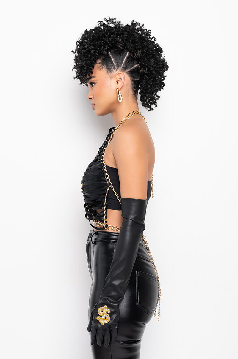ALL LACED UP CHAIN HALTER TOP