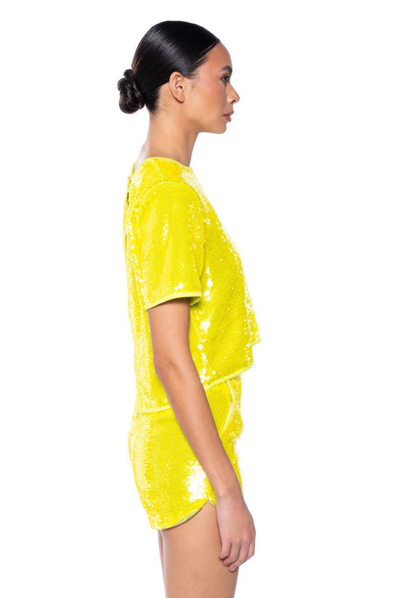 ALL UP IN MY MIND SEQUIN SHORT SLEEVE SHIRT