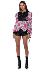 ALWAYS FABULOUS FAUX LEATHER COLLARED BLOUSE