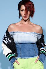 AURA OFF THE SHOULDER DENIM TOP