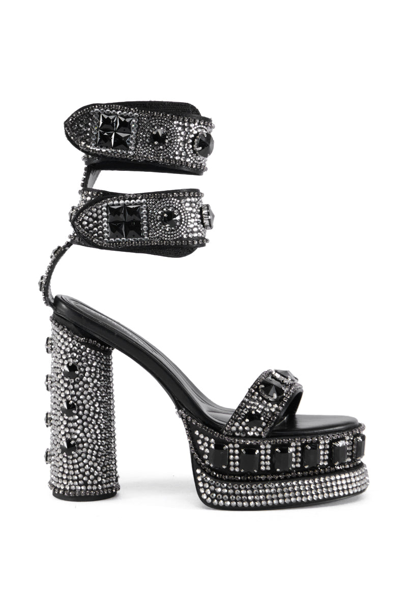 AZALEA WANG BAYOU BLACK RHINESTONE PLATFORM SANDAL