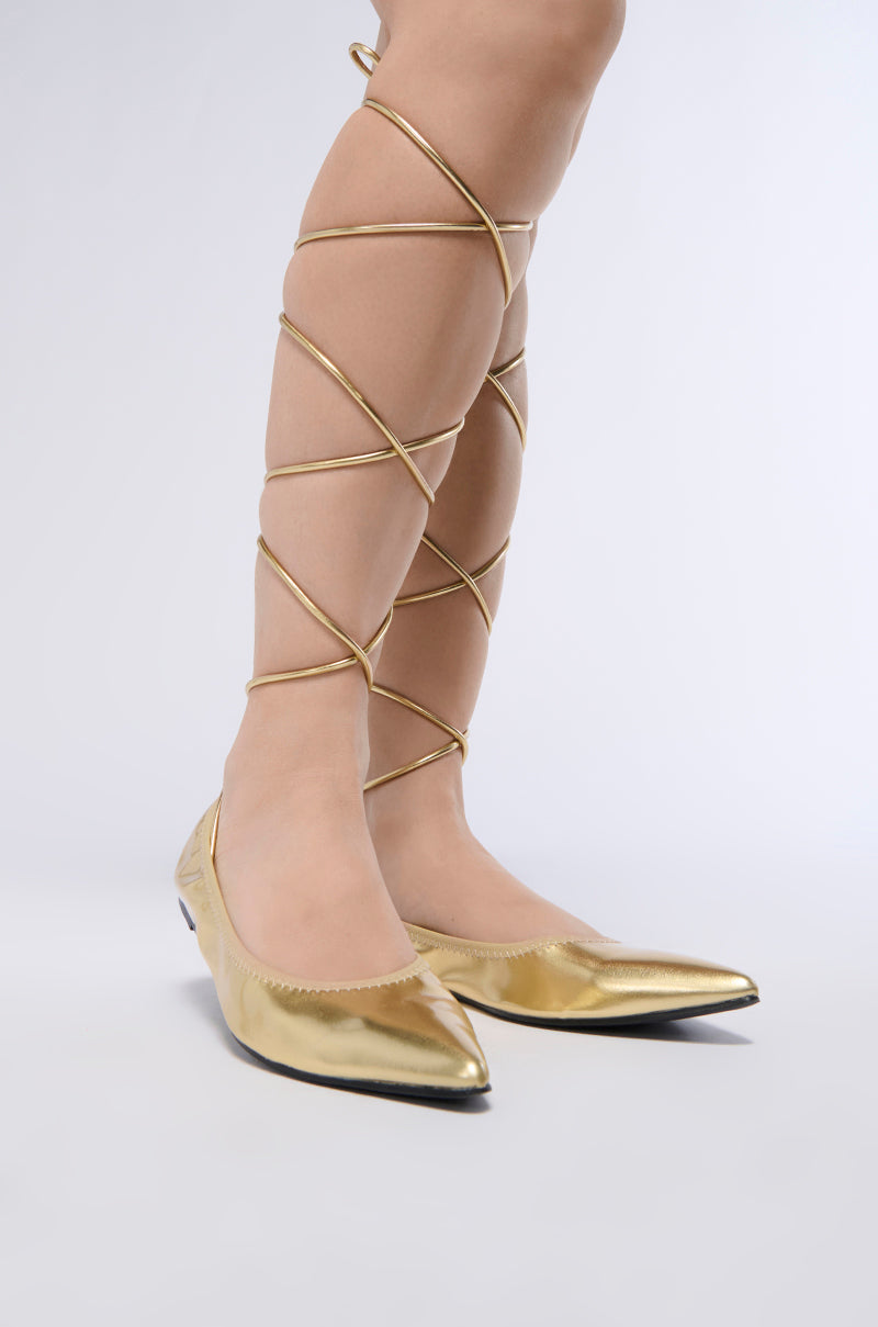 AZALEA WANG CACIO GOLD LACE UP BALLET FLAT