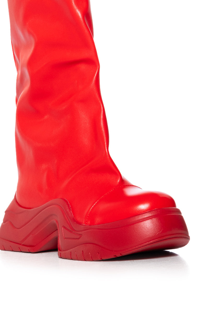 AZALEA WANG CHADWICK FLATFORM BUCKET BOOT IN RED