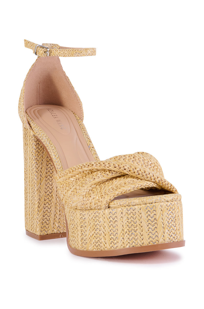 AZALEA WANG CLARY BEIGE RAFFIA PLATFORM SANDAL