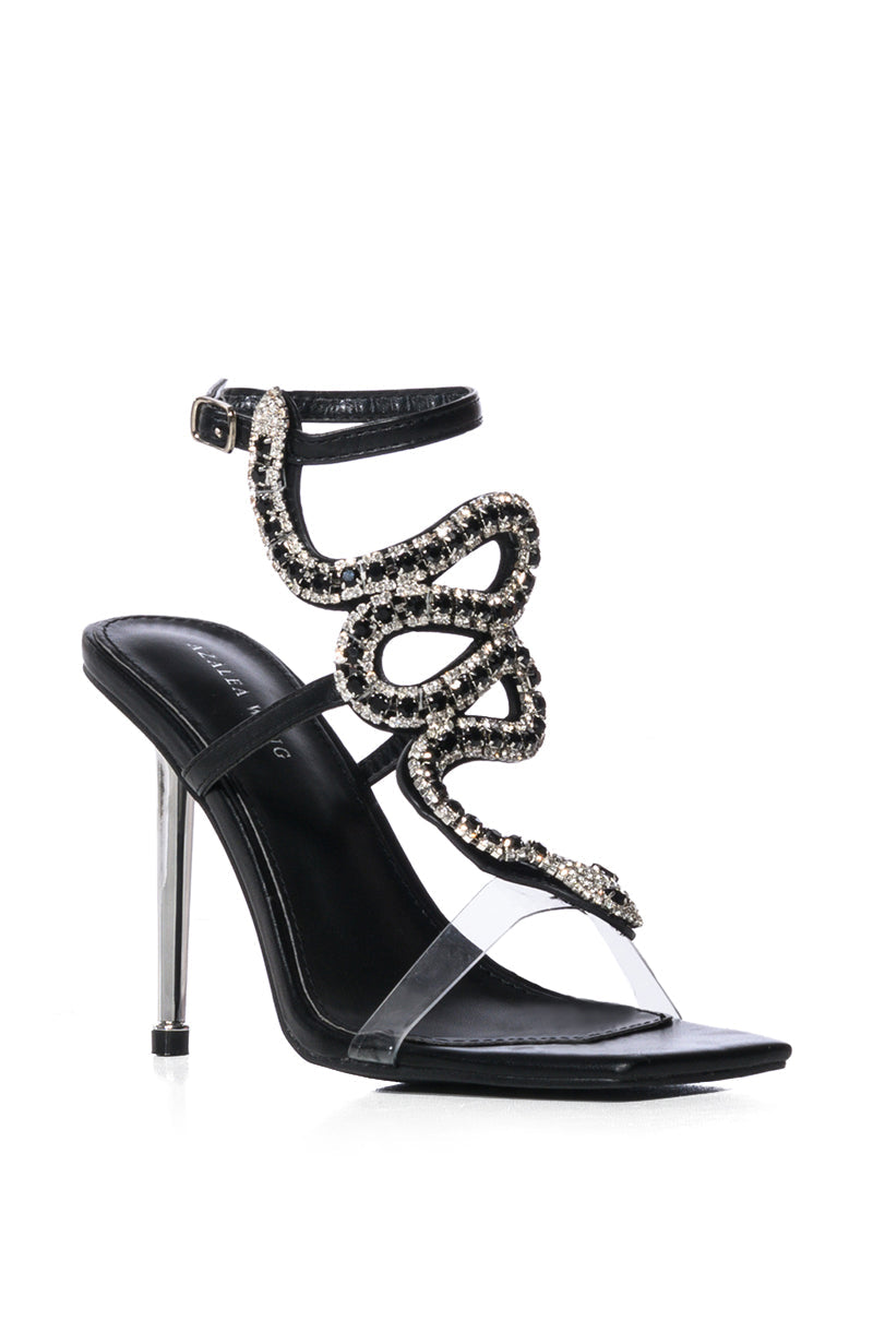AZALEA WANG COBRA SNAKE EMBELLISHED BLACK SANDAL