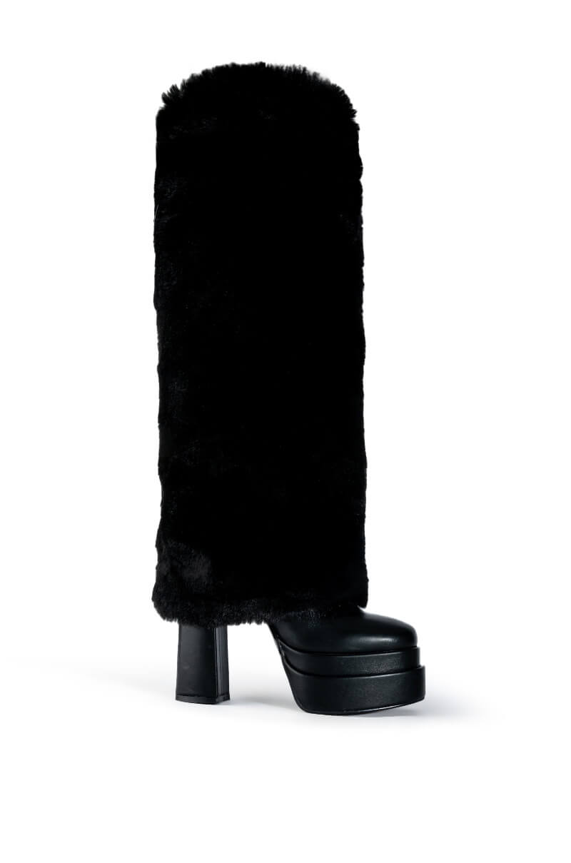 AZALEA WANG COCO FUR FOLD OVER BOOT IN BLACK