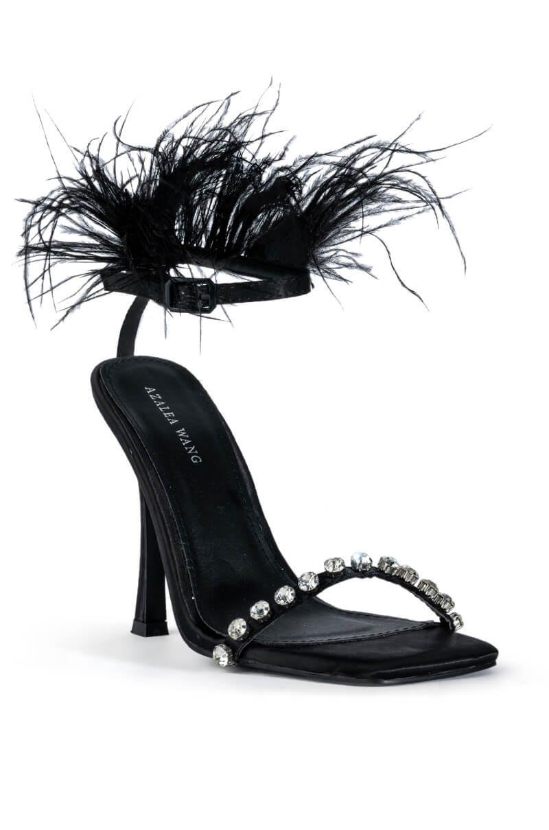 AZALEA WANG CONFETTI FEATHER STILETTO SANDAL IN BLACK