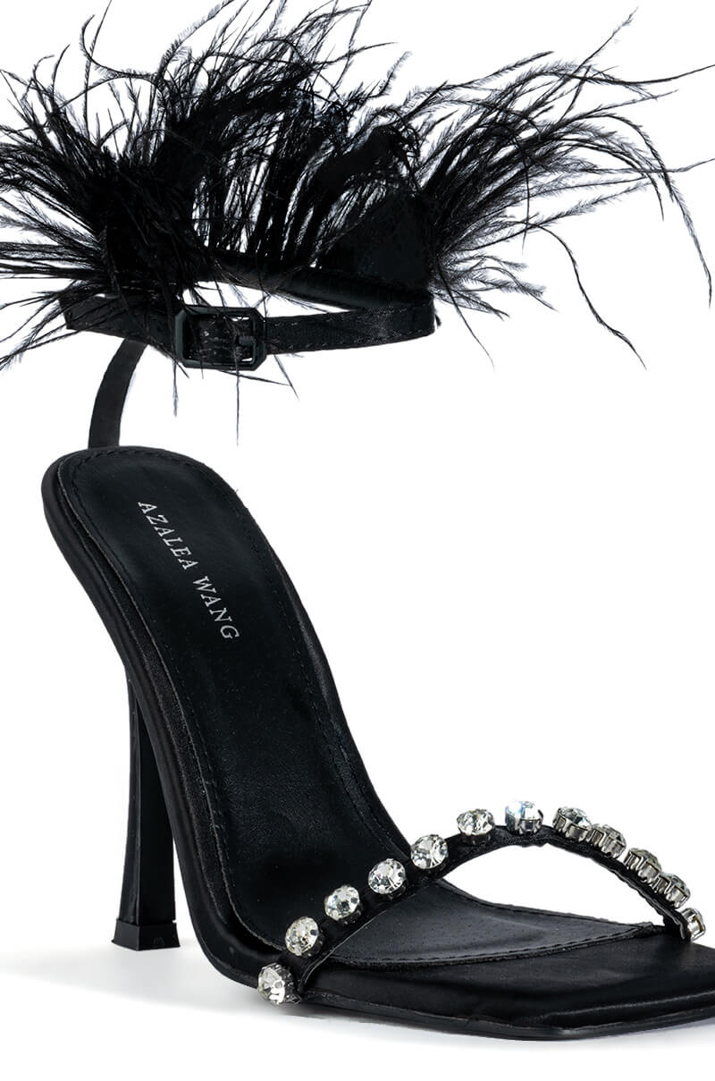 AZALEA WANG CONFETTI FEATHER STILETTO SANDAL IN BLACK