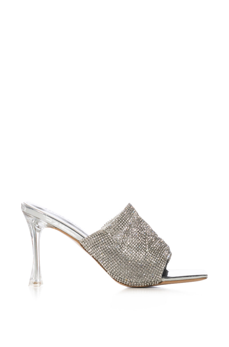 AZALEA WANG CRUX RHINESTONE CHAINMAIL STILETTO SANDAL IN SILVER