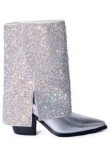 AZALEA WANG ANNABELLE EMBELLISHED WESTERN BOOT IN SILVER