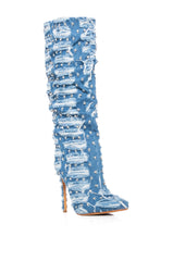 AZALEA WANG ENERGIZED DISTRESSED DENIM AND DIAMONDS BOOT