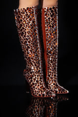 AZALEA WANG HONEY EMBELLISHED PVC CHUNKY BOOT IN BROWN