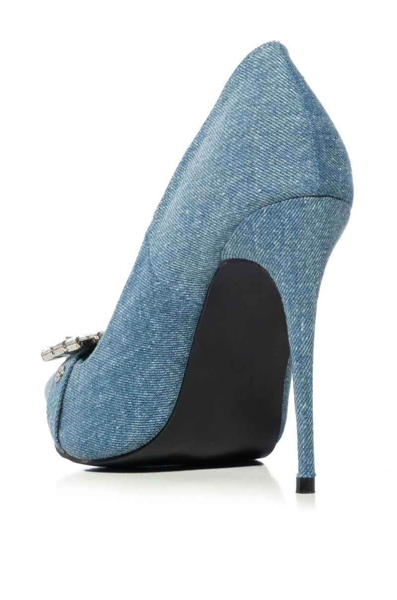 AZALEA WANG JOLIET DENIM DIAMOND BUCKLE PUMP