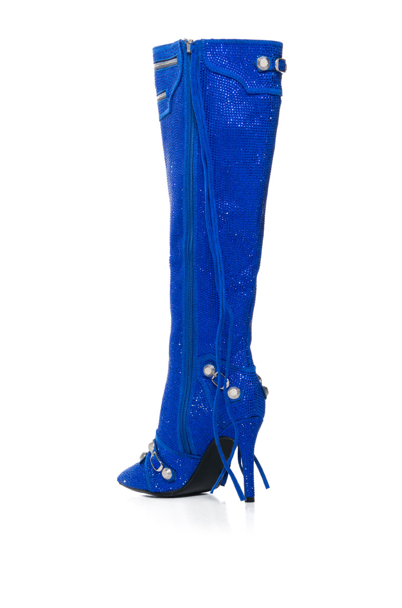 AZALEA WANG JUST FOR YOU RHINESTONE STILETTO BOOT IN BLUE