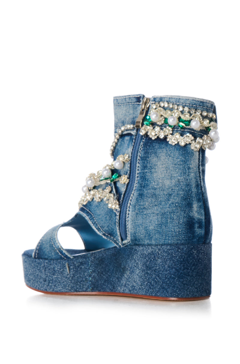 AZALEA WANG KAVITA EMBELLISHED DENIM SANDAL