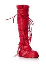AZALEA WANG KNOXTON RED BOOTIE WITH STRAPPY TIE UP COVER