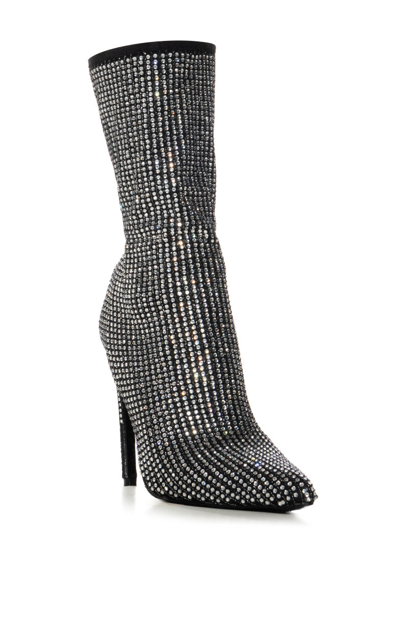 AZALEA WANG KRISPY SILVER RHINESTONE EMBELLISHED SOCK BOOTIE