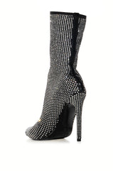 AZALEA WANG KRISPY SILVER RHINESTONE EMBELLISHED SOCK BOOTIE